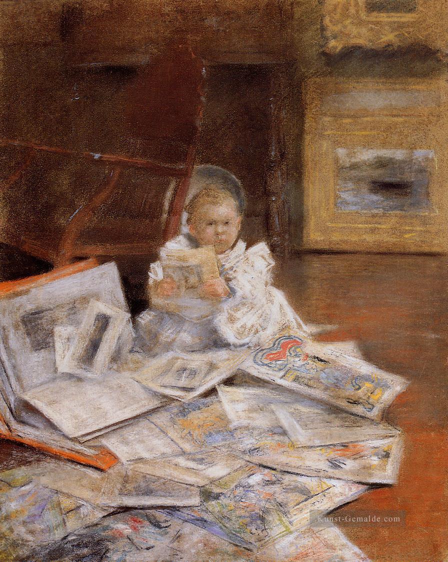 Kind mit Prints William Merritt Chase Ölgemälde